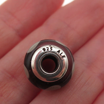 Pandora 925 Sterling Silver Murano Glass Heart Slide Bead Charm