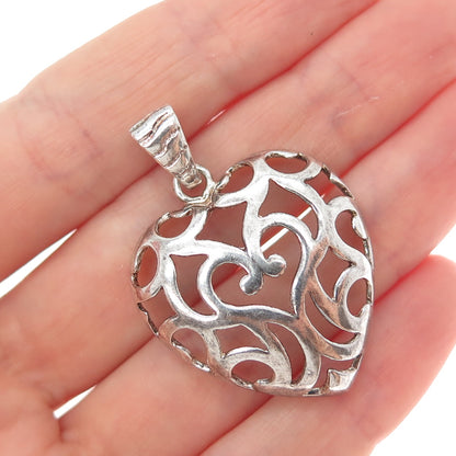 MILOR 925 Sterling Silver Vintage Italy Ornate Heart Charm Pendant