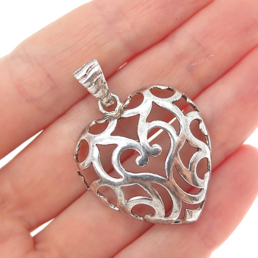 MILOR 925 Sterling Silver Vintage Italy Ornate Heart Charm Pendant