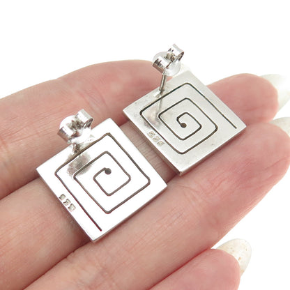 925 Sterling Silver Vintage Modernist Greek Maze Earrings