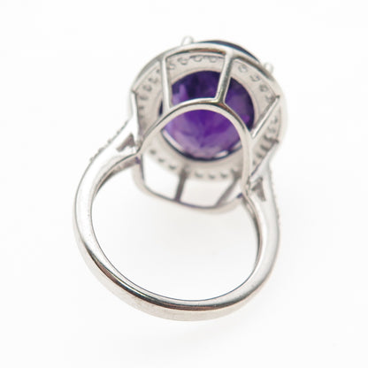 SAM 925 Sterling Silver Real Amethyst & White Topaz Ring Size 7