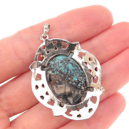 L.S. Peterson Co. 925 Sterling 10K Gold Antique Art Deco Real Turquoise Pendant