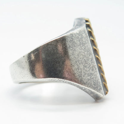 925 Sterling Silver 2-Tone Vintage Mexico Twisted Signet Ring Size 7.75