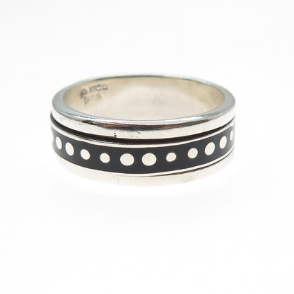 925 Sterling Silver Vintage Mexico Enamel Rotating Dotted Band Ring Size 15