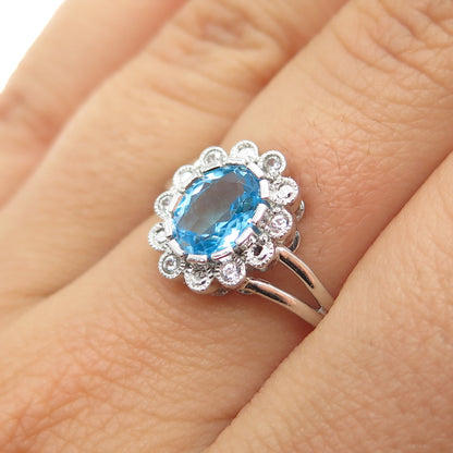 JANE SEYMOUR 925 Sterling Silver Real Blue & White Topaz Ring Size 6.75