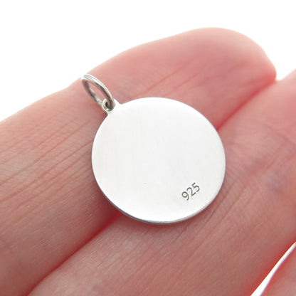 925 Sterling Silver Red Enamel Couple Heart Round Tag Minimalist Charm Pendant