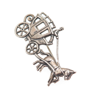 JewelArt Sterling Silver Antique Art Deco Horse & Carriage Oxidized Pin Brooch