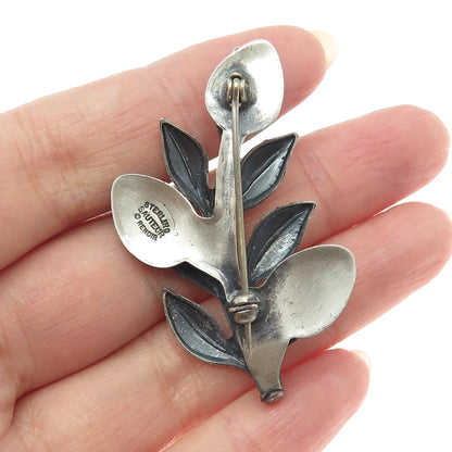 RENOIR SAUTEUR 925 Sterling Silver Niello Vintage 1950s Floral Modernist Brooch