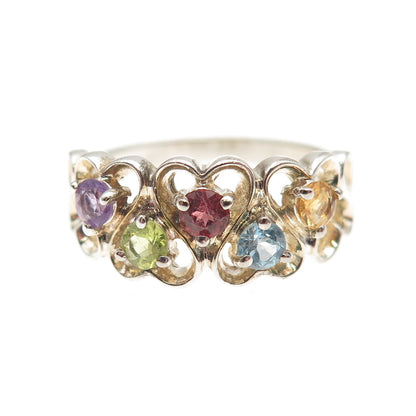 925 Sterling Vintage Real Topaz Amethyst Peridot Citrine Tourmaline Ring Size 7