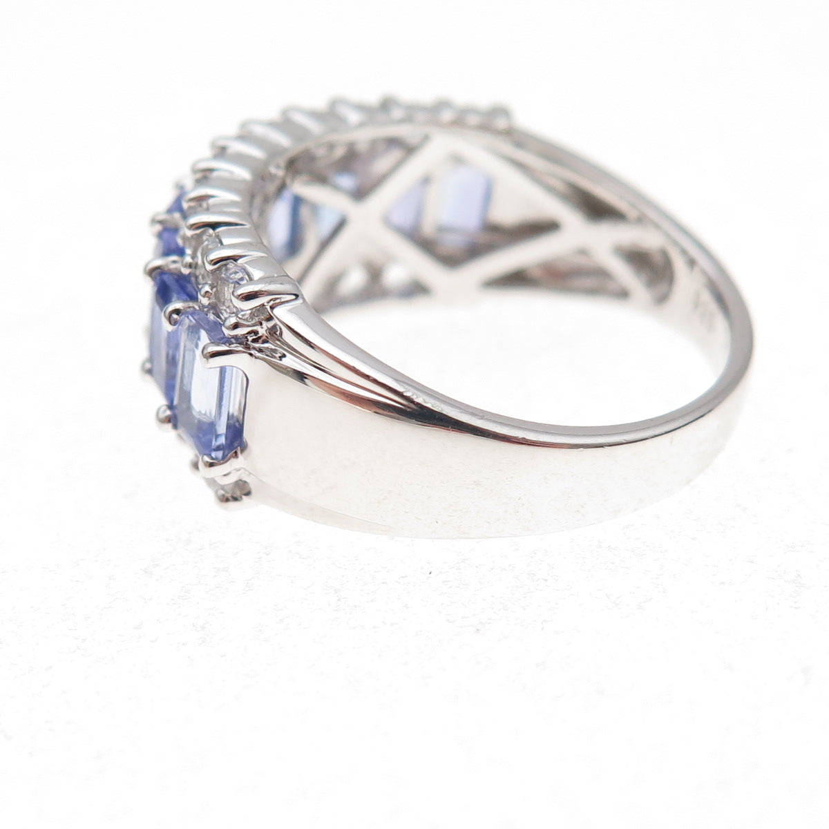 925 Sterling Silver Real Tanzanite & White Topaz Ring Size 8