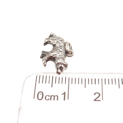 835 Silver Vintage Bear Oxidized 3D Mini Charm Pendant