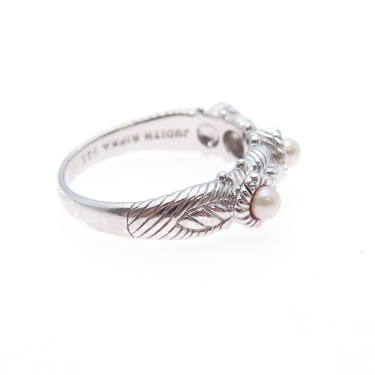 JUDITH RIPKA 925 Sterling Silver Real Pearl 3-Station Ring Size 10