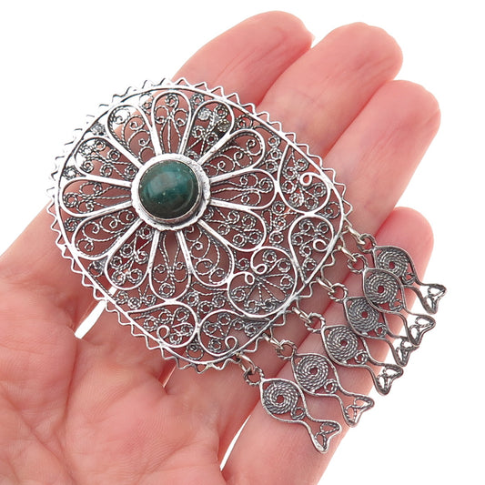 800 Silver Vintage Israel Real Eilat Filigree Oxidized Pin Brooch / Pendant