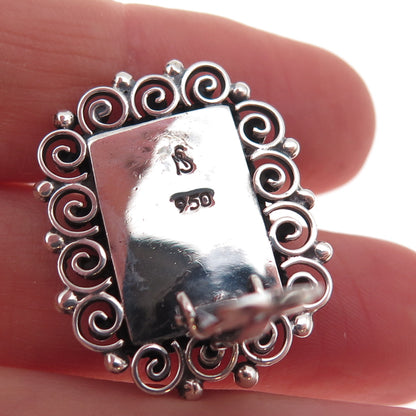 950 Silver Vintage Real Black Onyx & Opal Modernist Oxidized Clip On Earrings