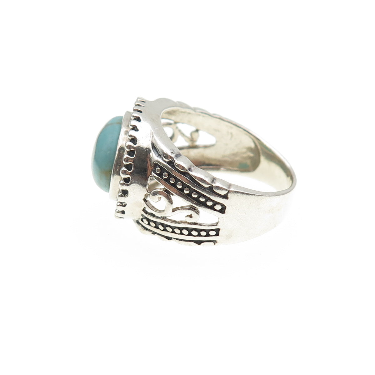 Collins Fine Jewelry Sterling Silver Vintage Real Tyrone Turquoise Ring Size 8