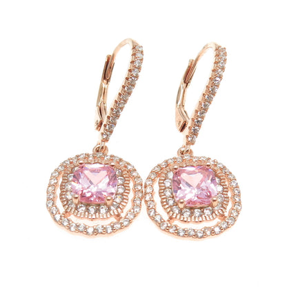 925 Sterling Silver Rose Gold Plated Round & Cushion-Cut White Pink C Z Earrings