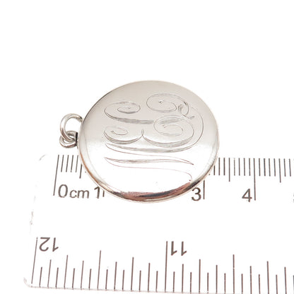 925 Sterling Silver Antique Art Deco Engraved MEC Monogram Locket Pendant