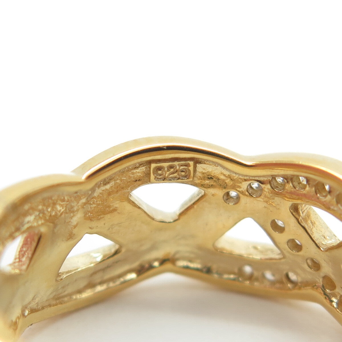925 Sterling Silver Gold Plated Pave C Z Celtic Band Ring Size 6