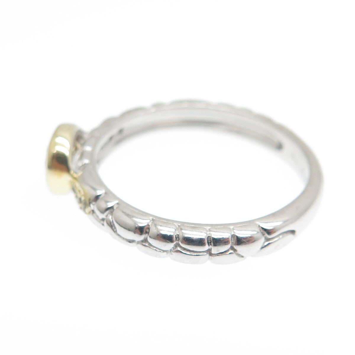 925 Sterling Silver 2-Tone Real Diamond & Citrine Dragon Skin Ring Size 6.75