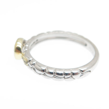 925 Sterling Silver 2-Tone Real Diamond & Citrine Dragon Skin Ring Size 6.75