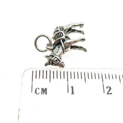 925 Sterling Silver Vintage Ponny Oxidized Minimalist 3D Charm Pendant