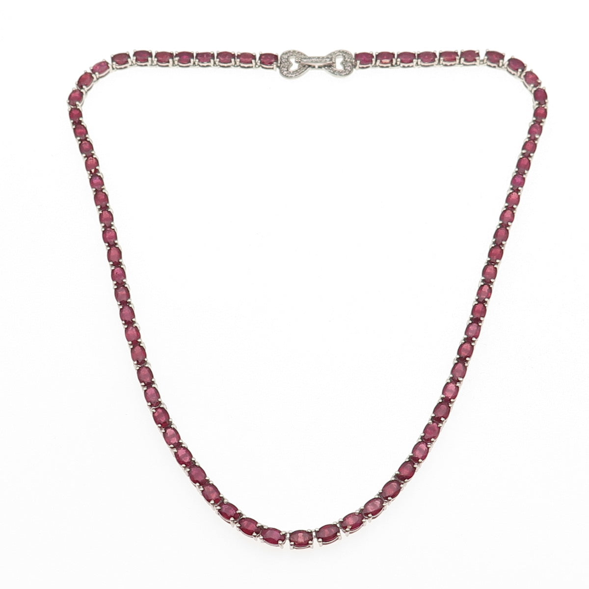Chuck Clemency 925 Sterling Silver Real Ruby & White Topaz Chain Necklace 18"