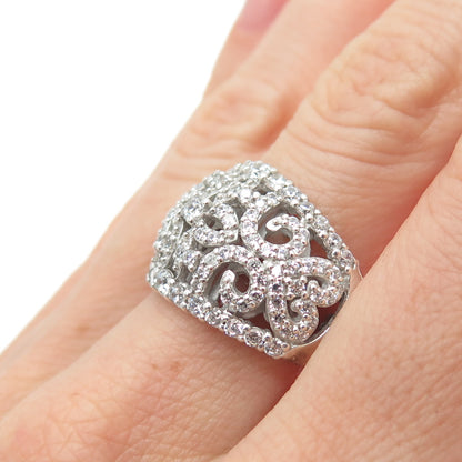 925 Sterling Silver Round-Cut C Z Ornate Ring Size 7.25