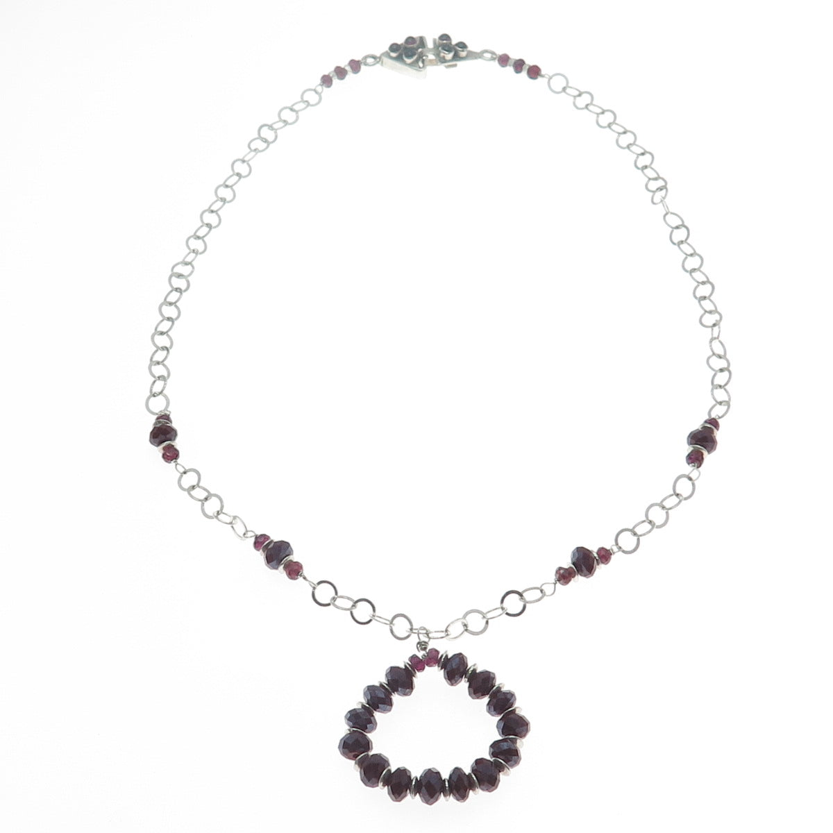 925 Sterling Silver Vintage Real Carnelian & Tourmaline Rolo Chain Necklace 20"