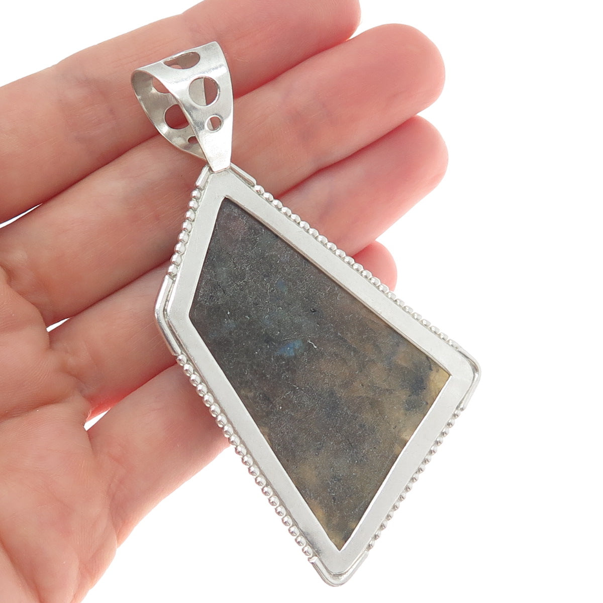JAY KING DESERT ROSE Sterling Silver Vintage Real Labradorite Modernist Pendant