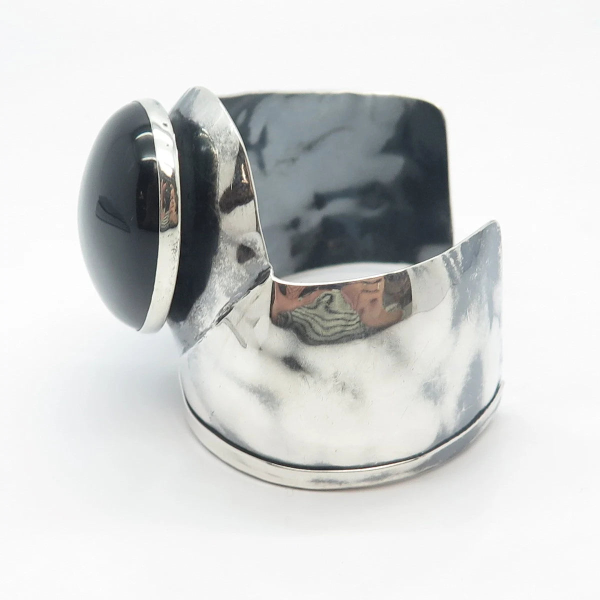 925 Sterling Silver Vintage Louis Booth Black Onyx Gem Adjustable Bracelet 6.75"
