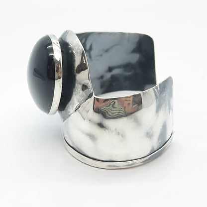 925 Sterling Silver Vintage Louis Booth Black Onyx Gem Adjustable Bracelet 6.75"