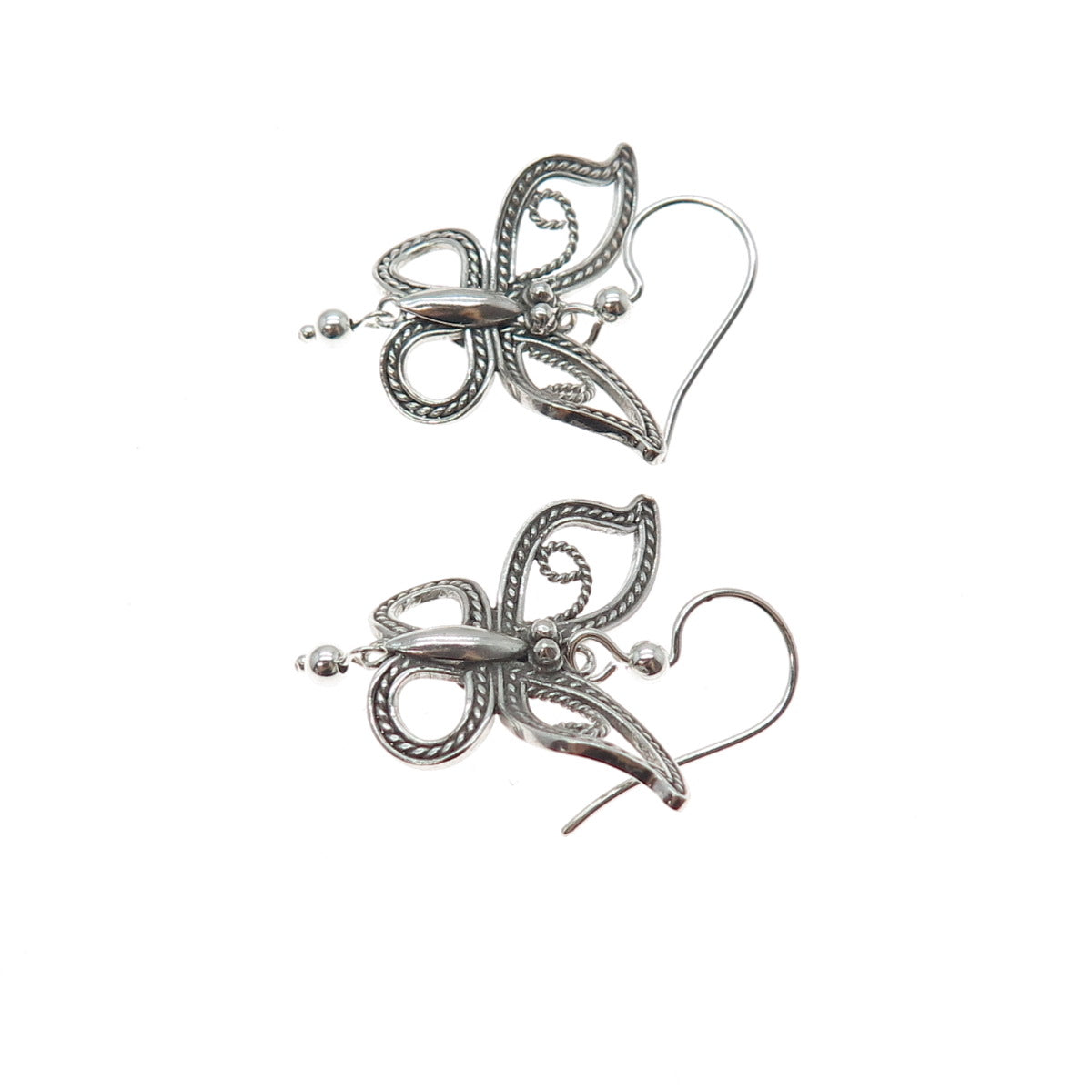 925 Sterling Silver Vintage Butterfly Oxidized Dangle Earrings