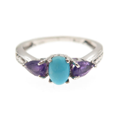 Chuck Clemency 925 Sterling Silver Real Turquoise & Amethyst Ring Size 5.25