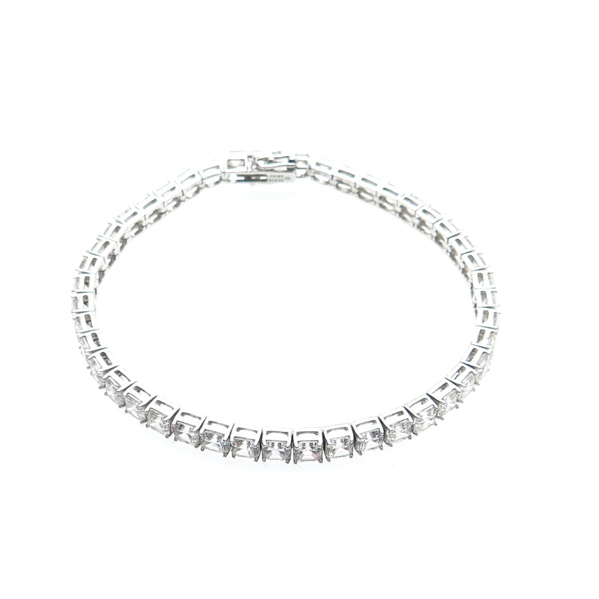 925 Sterling Silver Asscher-Cut C Z Tennis Link Bracelet 7.5"