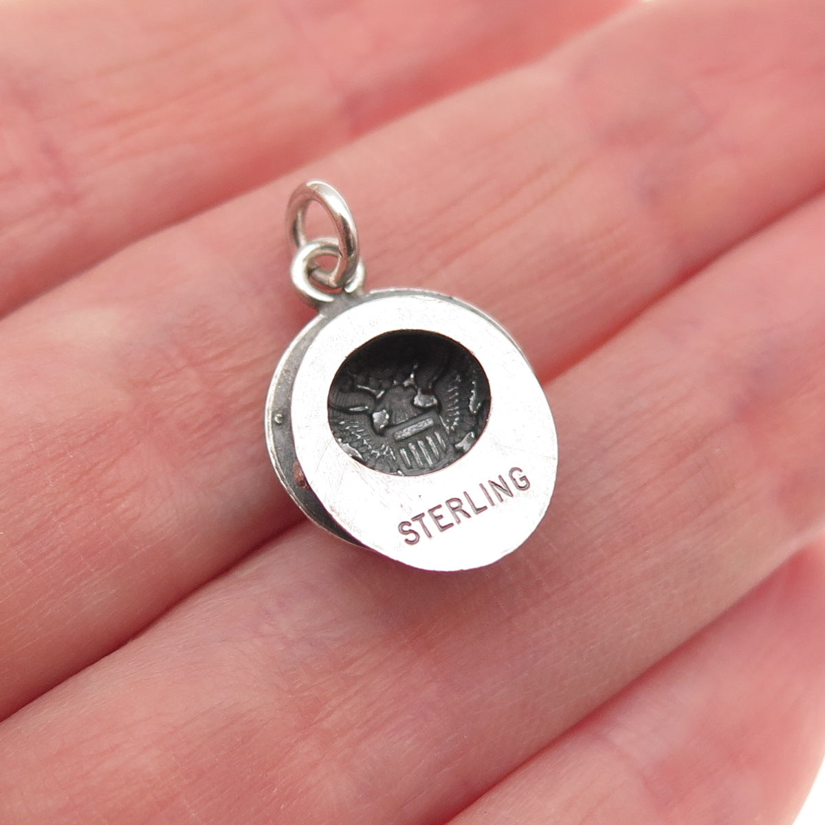 925 Sterling Silver Antique WWII US Army Service Hat 3D Mini Charm Pendant