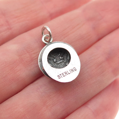 925 Sterling Silver Antique WWII US Army Service Hat 3D Mini Charm Pendant