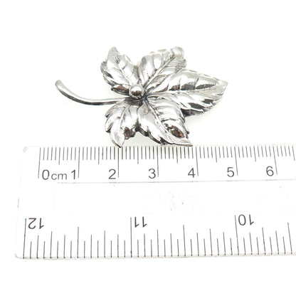 BEAU 925 Sterling Silver Vintage Floral Leaf Oxidized Pin Brooch