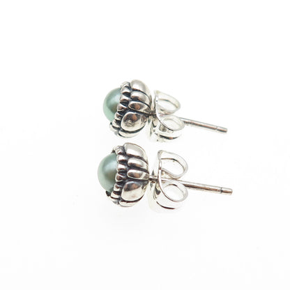 925 Sterling Silver Faux Pearl Oxidized Stud Earrings