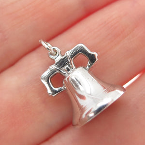 925 Sterling Silver Antique Art Deco Liberty Bell Minimalist 3D Charm Pendant