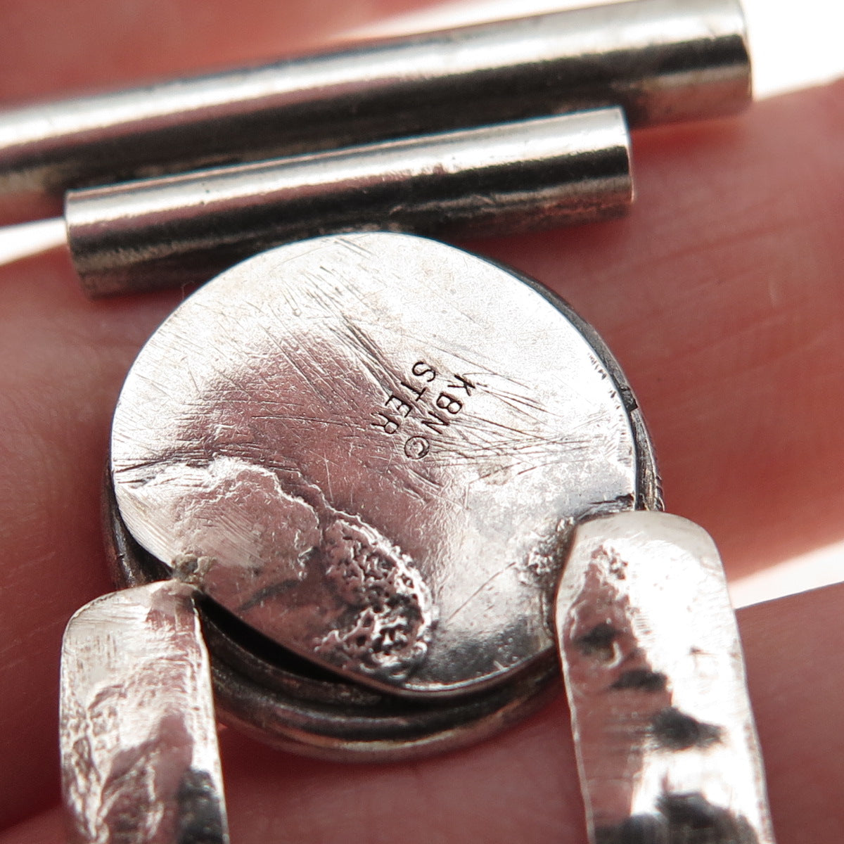 Kabana 925 Sterling Silver 2-Tone Vintage Modernist Hammered Slide Pendant
