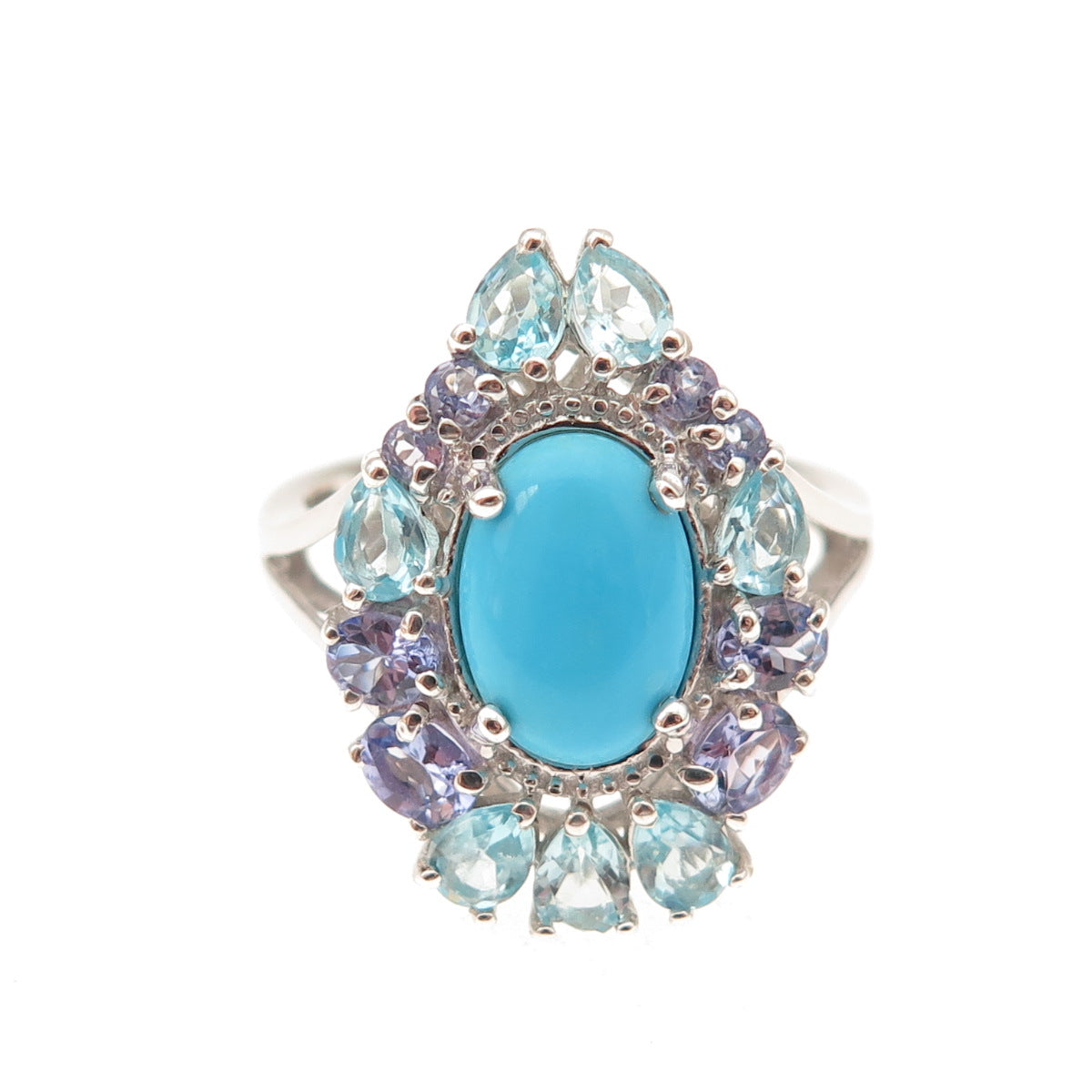 Chuck Clemency 925 Sterling Real Turquoise Apatite & Tanzanite Ring Size 8.25