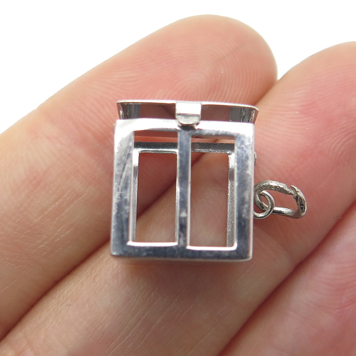 925 Sterling Silver Antique Art Deco US Dollar Cage Minimalist Lucky Pendant