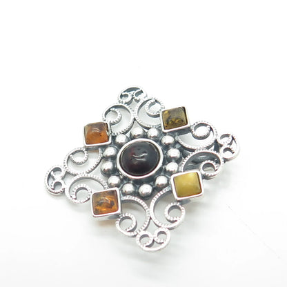 925 Sterling Silver Vintage Poland Real Amethyst & Amber Swirl Cross Pendant