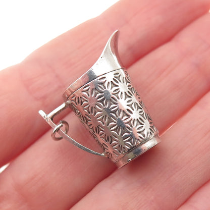 925 Sterling Silver Antique China Pitcher Oxidized 3D Mini Charm Pendant