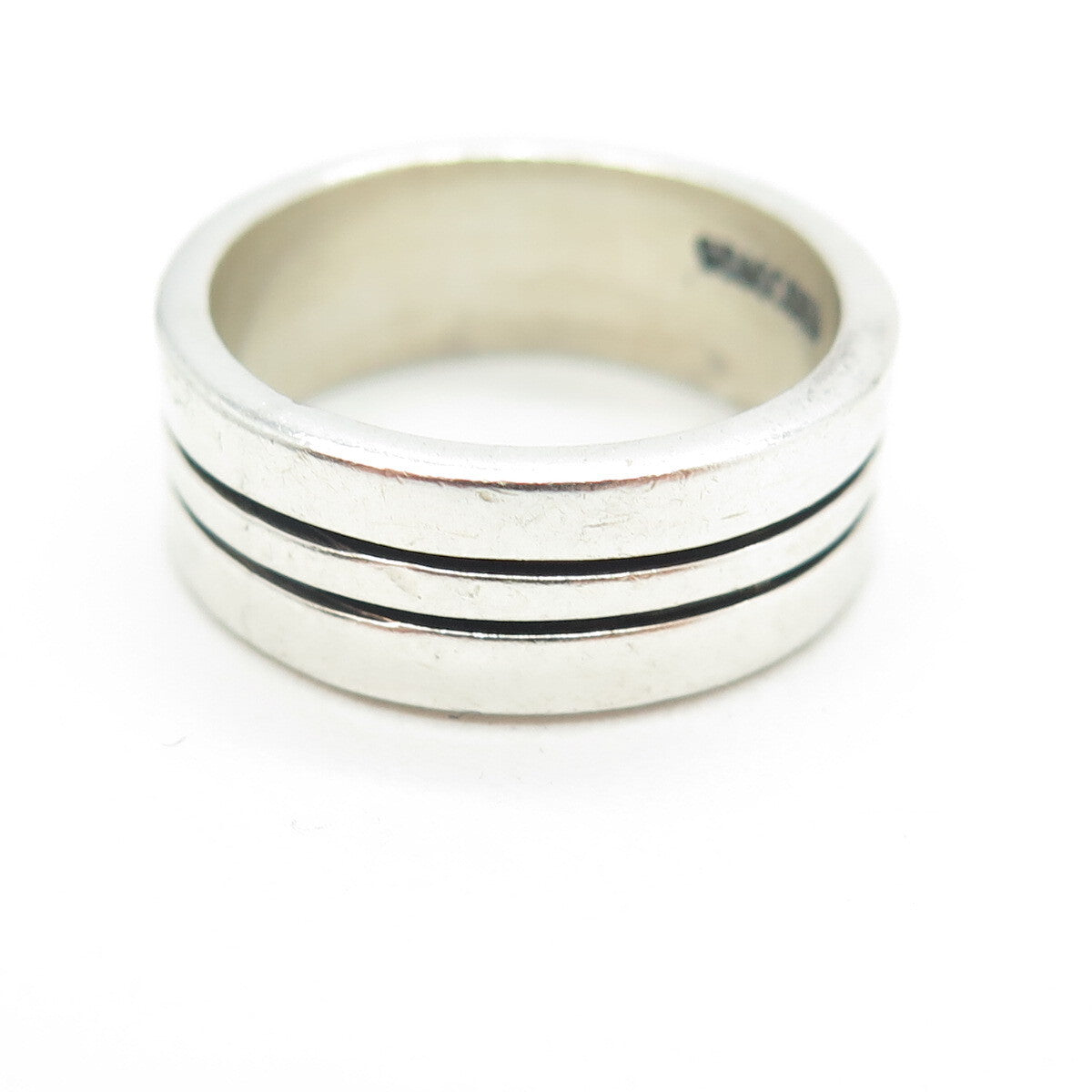 925 Sterling Silver Vintage Mexico Lined All Around Band Ring Size 7