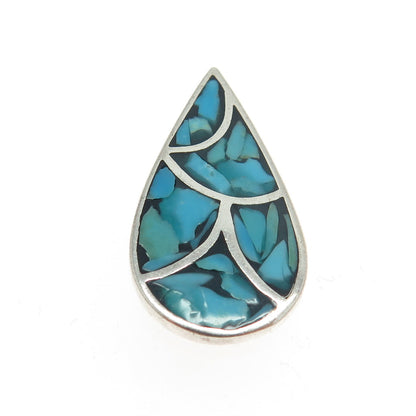 Old Pawn Sterling Silver Vintage Southwestern Turquoise Inlay Teardrop Pendant