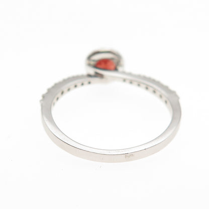 925 Sterling Silver BMD Real Round-Cut Red Garnet & White Topaz Ring Size 6.75