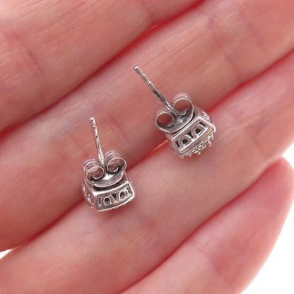 925 Sterling Silver Real Round-Cut Diamond Stud Earrings