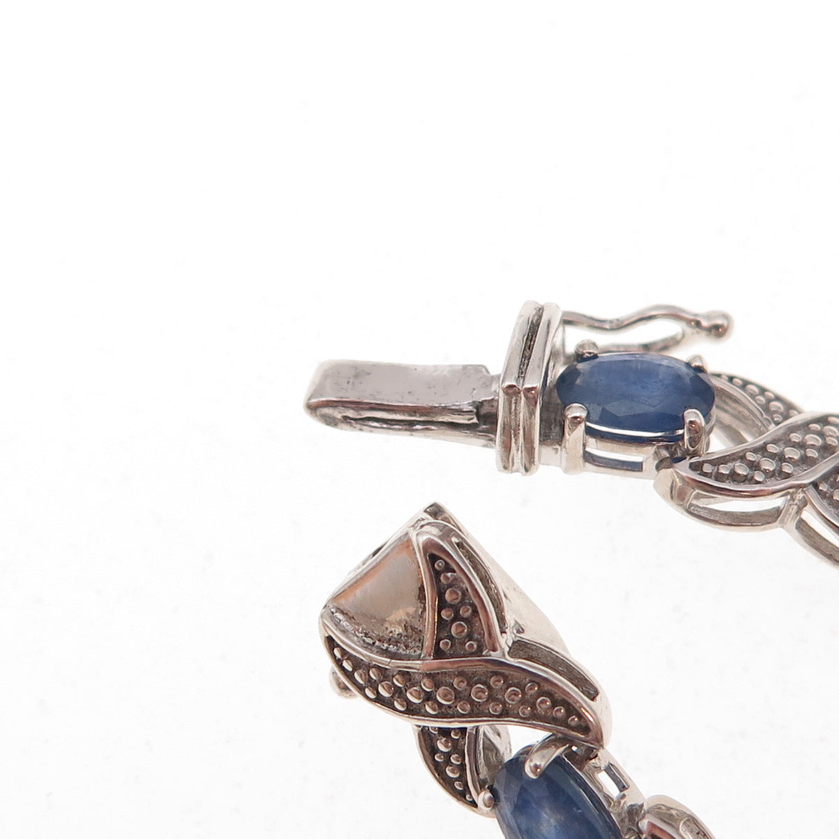 925 Sterling Silver Real Diamond & Sapphire X-Link Bracelet 7.25"