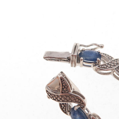 925 Sterling Silver Real Diamond & Sapphire X-Link Bracelet 7.25"